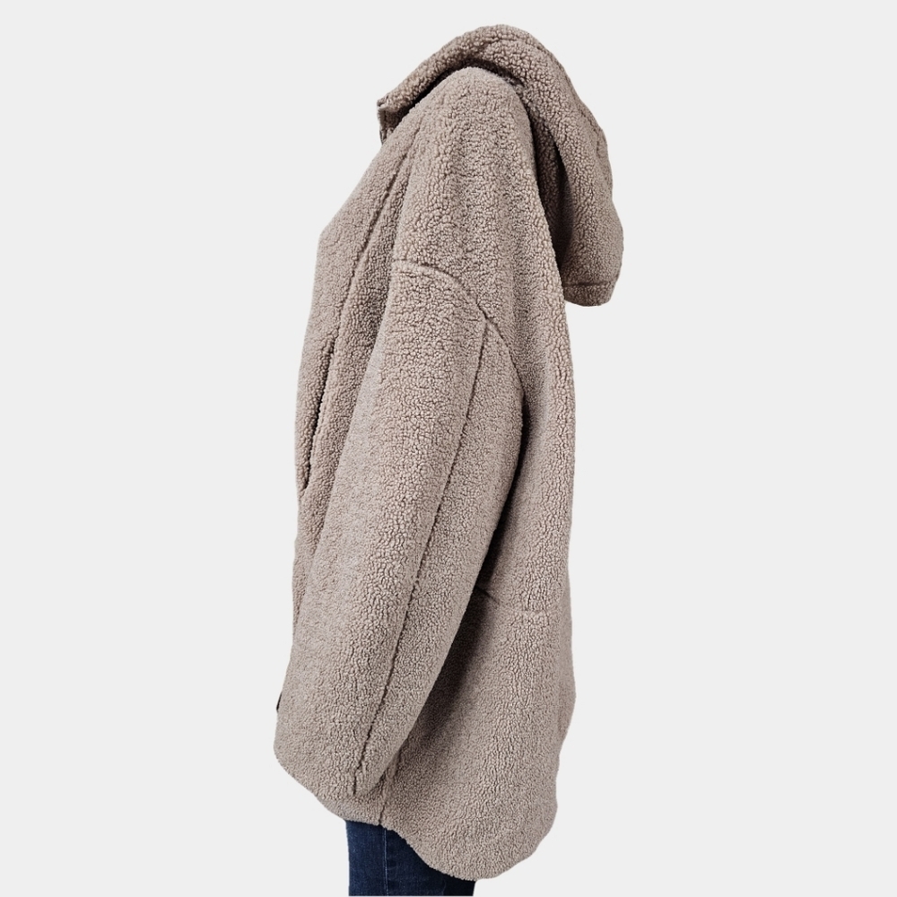 H&M Plus Teddy Shearling Hooded Long Sleeve Oversized Jacket Size XL - Picture 3 of 13